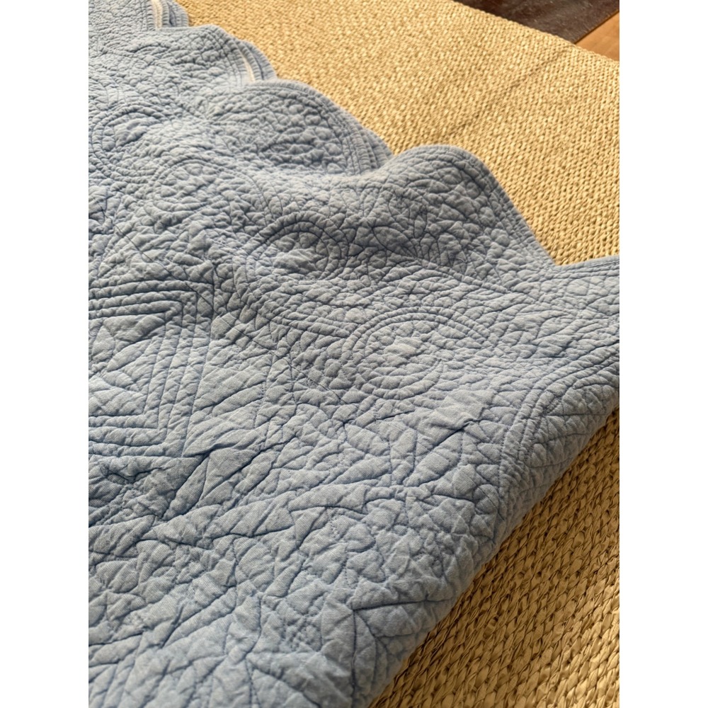 Pine Cone Hill Blue White Reversible Scalloped Cotton Quilt Matelasse Bedspread